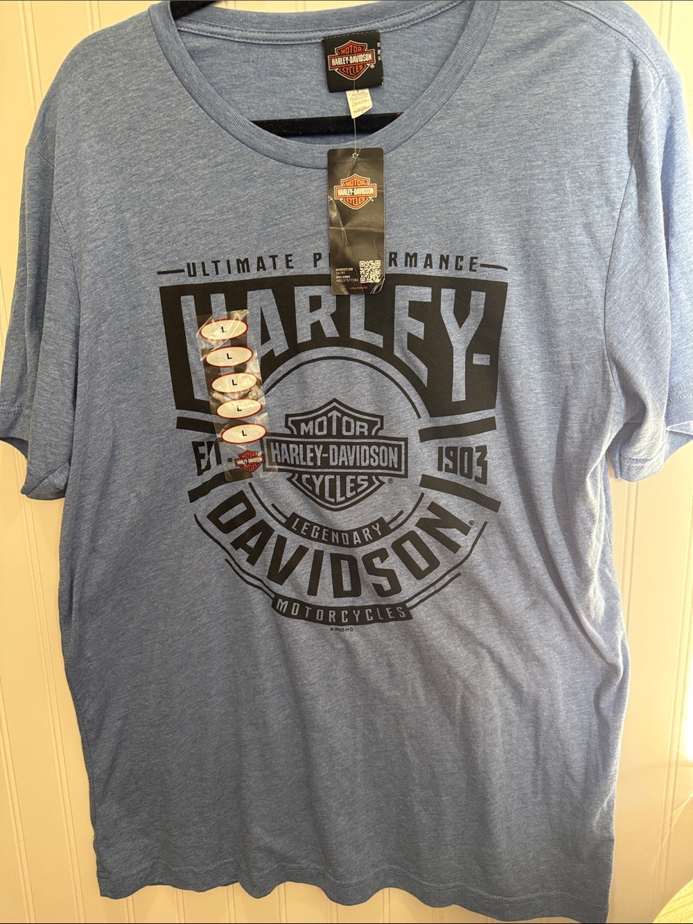 Harley-Davidson Heather Blue Short-Sleeve Graphic Tee with Black Logo